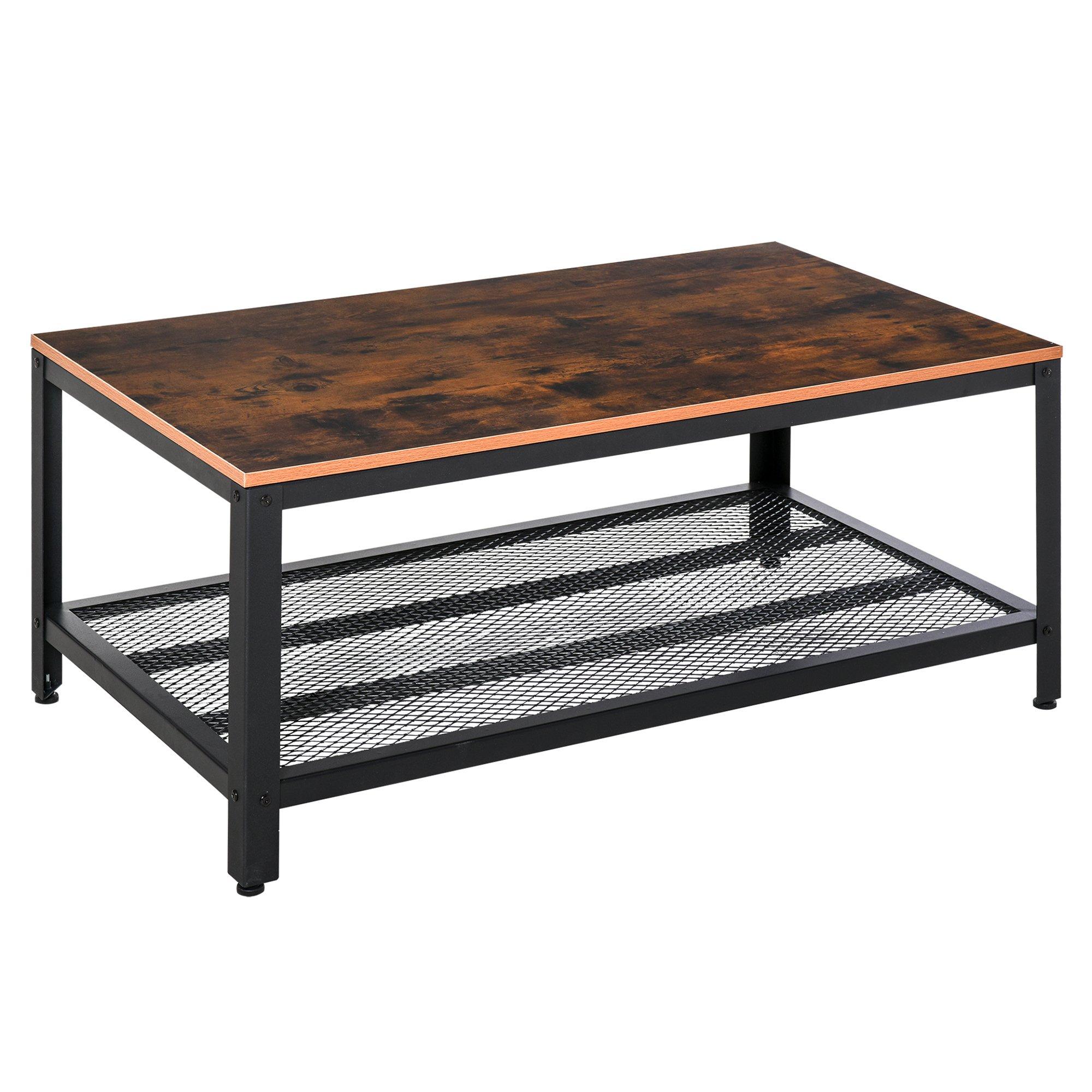 2 Tier Wooden Coffee Table Retro Industrial Style Side Desk Shelf