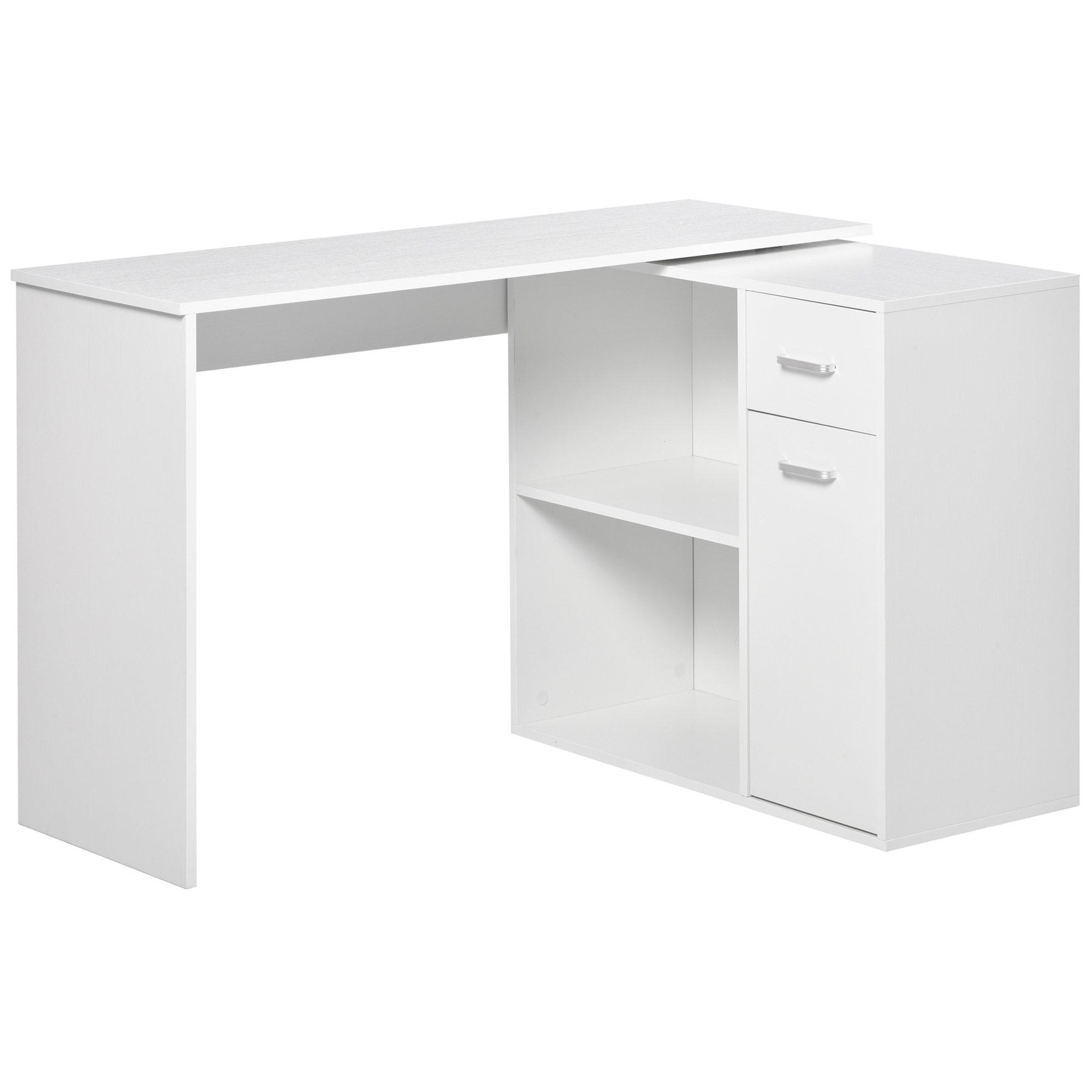 L-Shaped Computer Desk Dining Table with Storage Shelf and Drawer