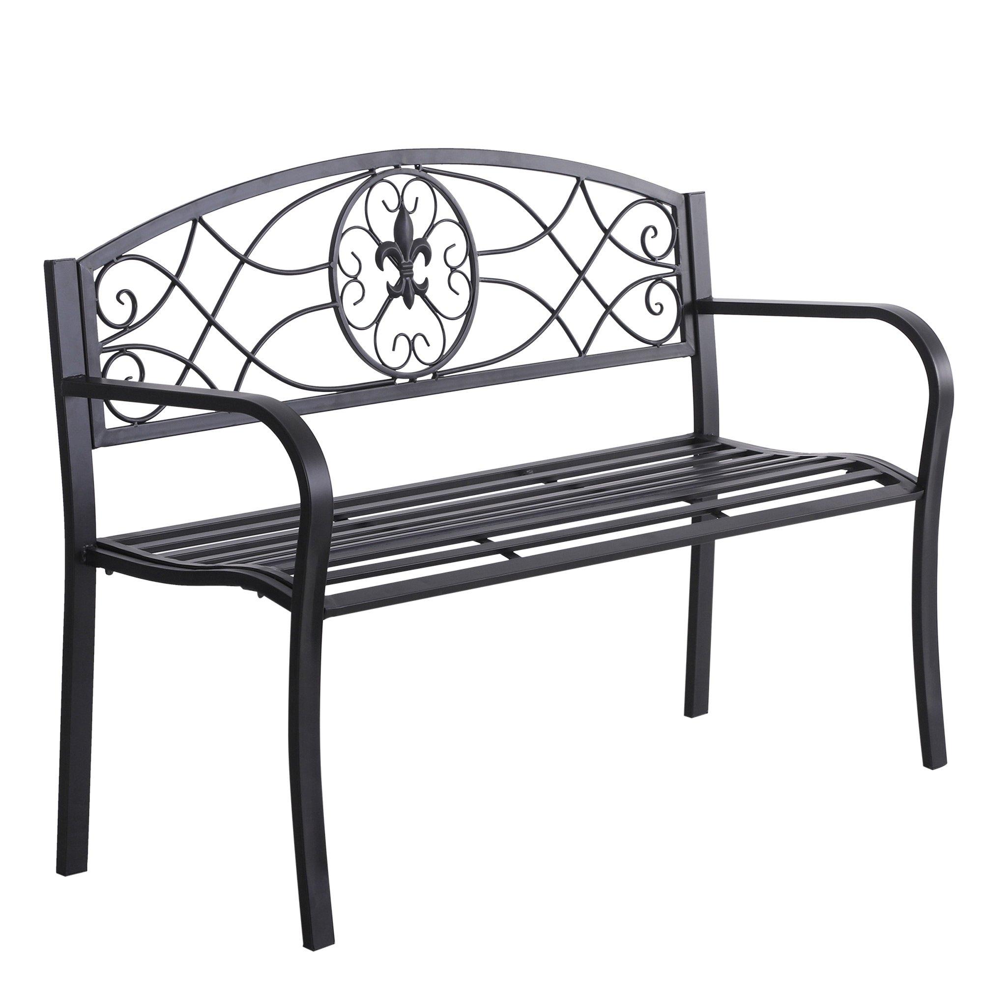 Outdoor Patio Garden Bench Scroll Park Furniture Porch Chair Metal