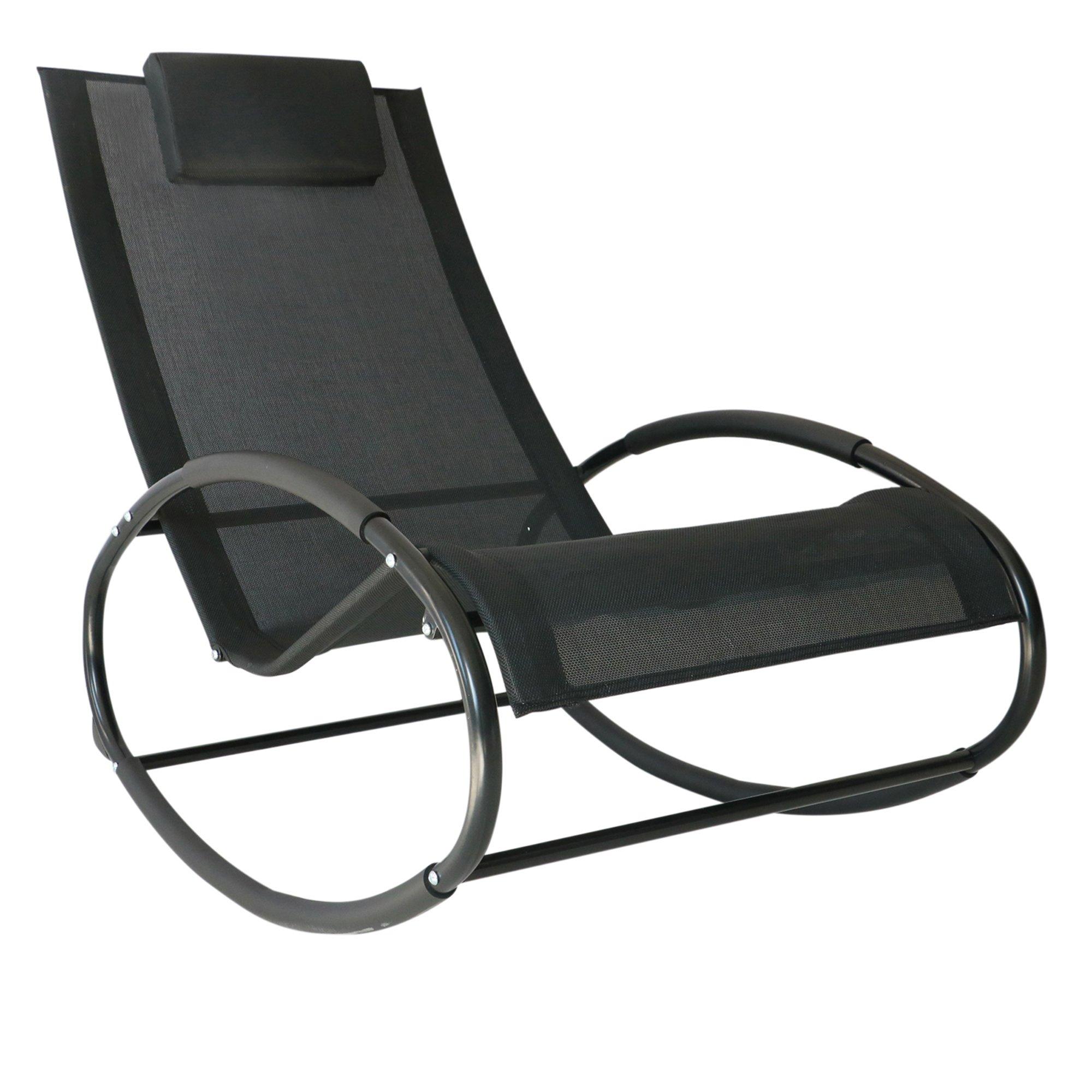 Patio Rocking Chair Orbital Zero Gravity Seat Pool Chaise with Pillow