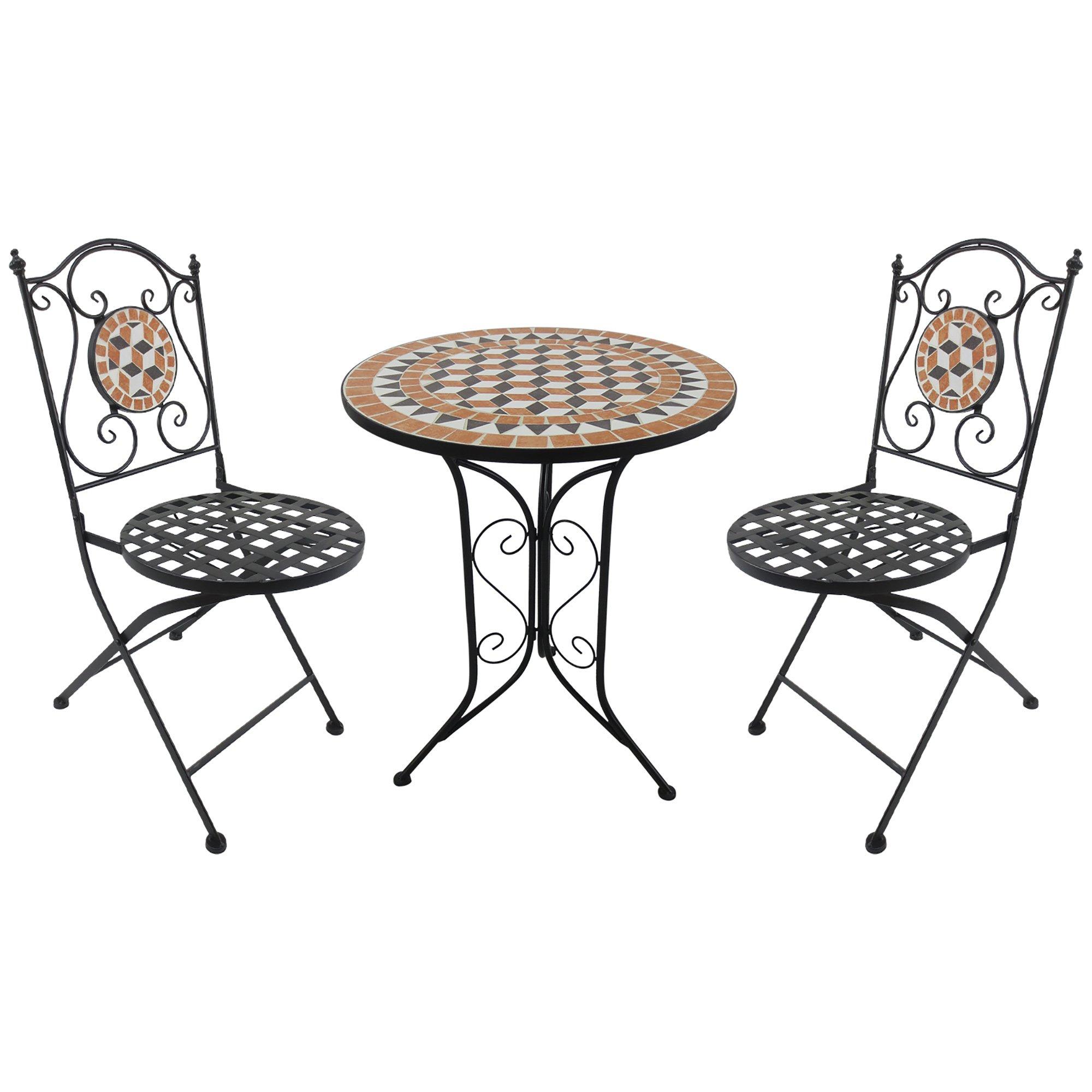 3 Pcs Mosaic Bistro Table Chair Set Patio Garden Dining Furniture