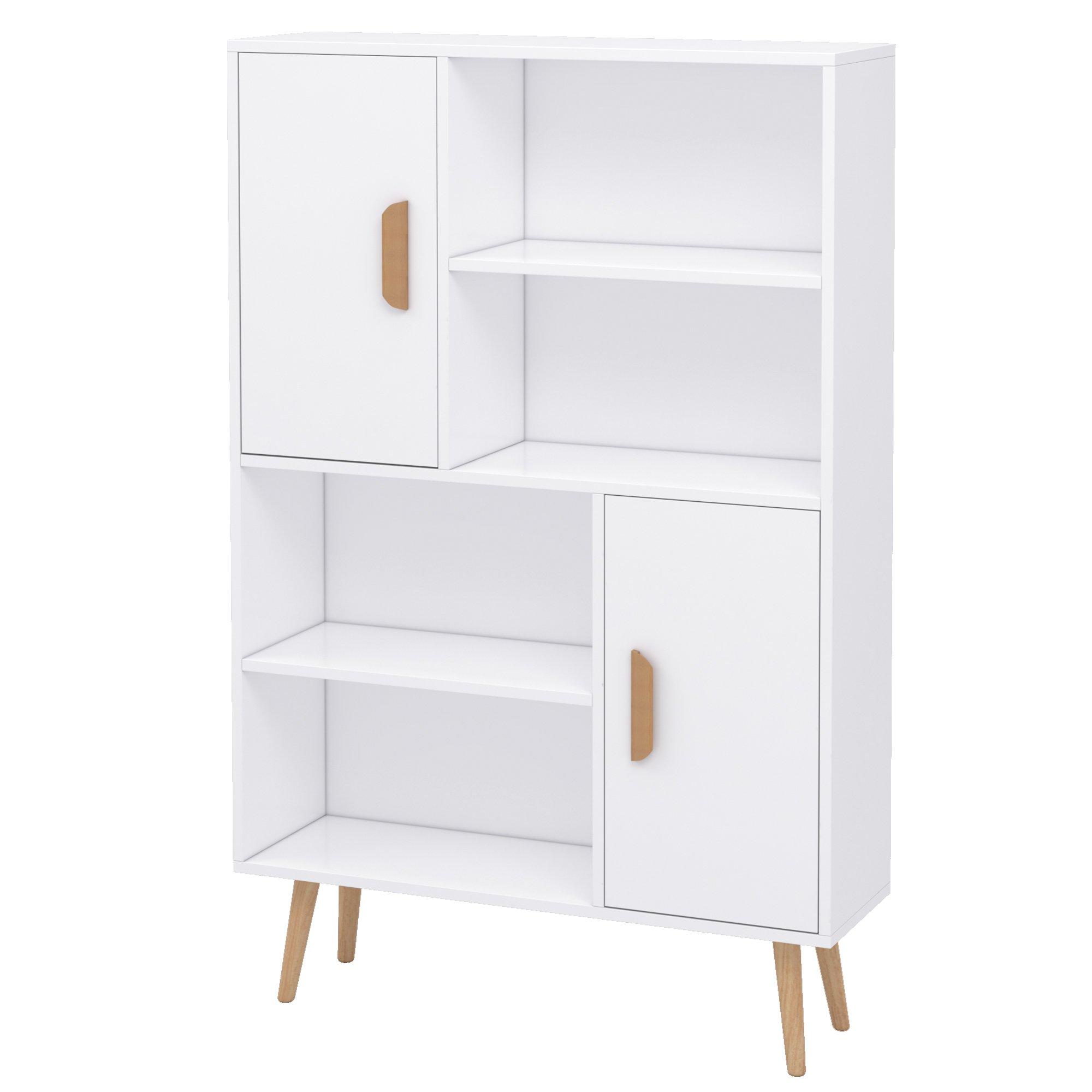 Free Standing Bookcase Shelves Unit Storage Cabinet Two Doors Wooden