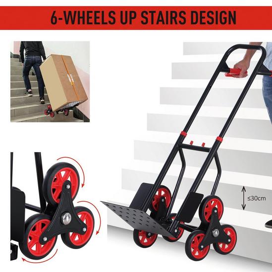 DURHAND Climbing Stairs Trolley Hand Trucks 6 Wheels Foldable Load Cart Steel 6