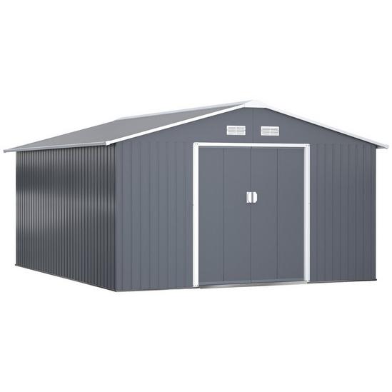 OUTSUNNY 13 X 11ft Outdoor Garden Storage Shed with2 Doors Galvanised Metal 1