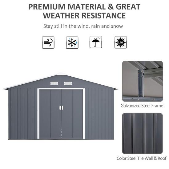 OUTSUNNY 13 X 11ft Outdoor Garden Storage Shed with2 Doors Galvanised Metal 3