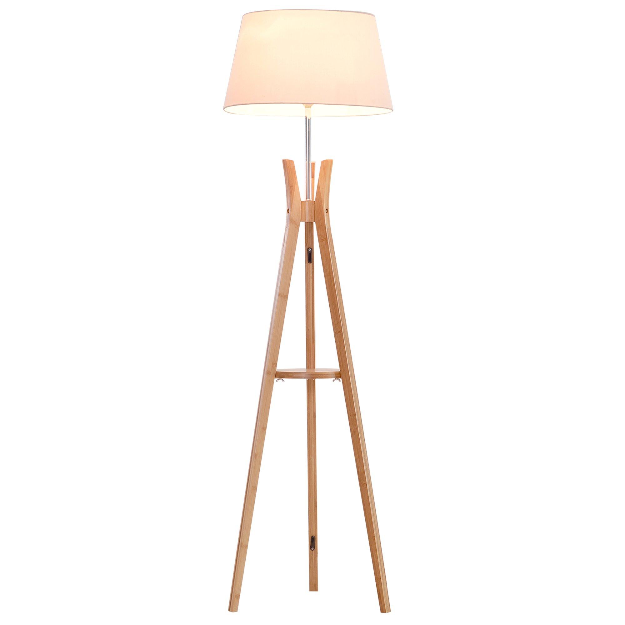 Floor Lamp 40W with Pedal Switch Middle Shelf Tripod Base Fabric Shade