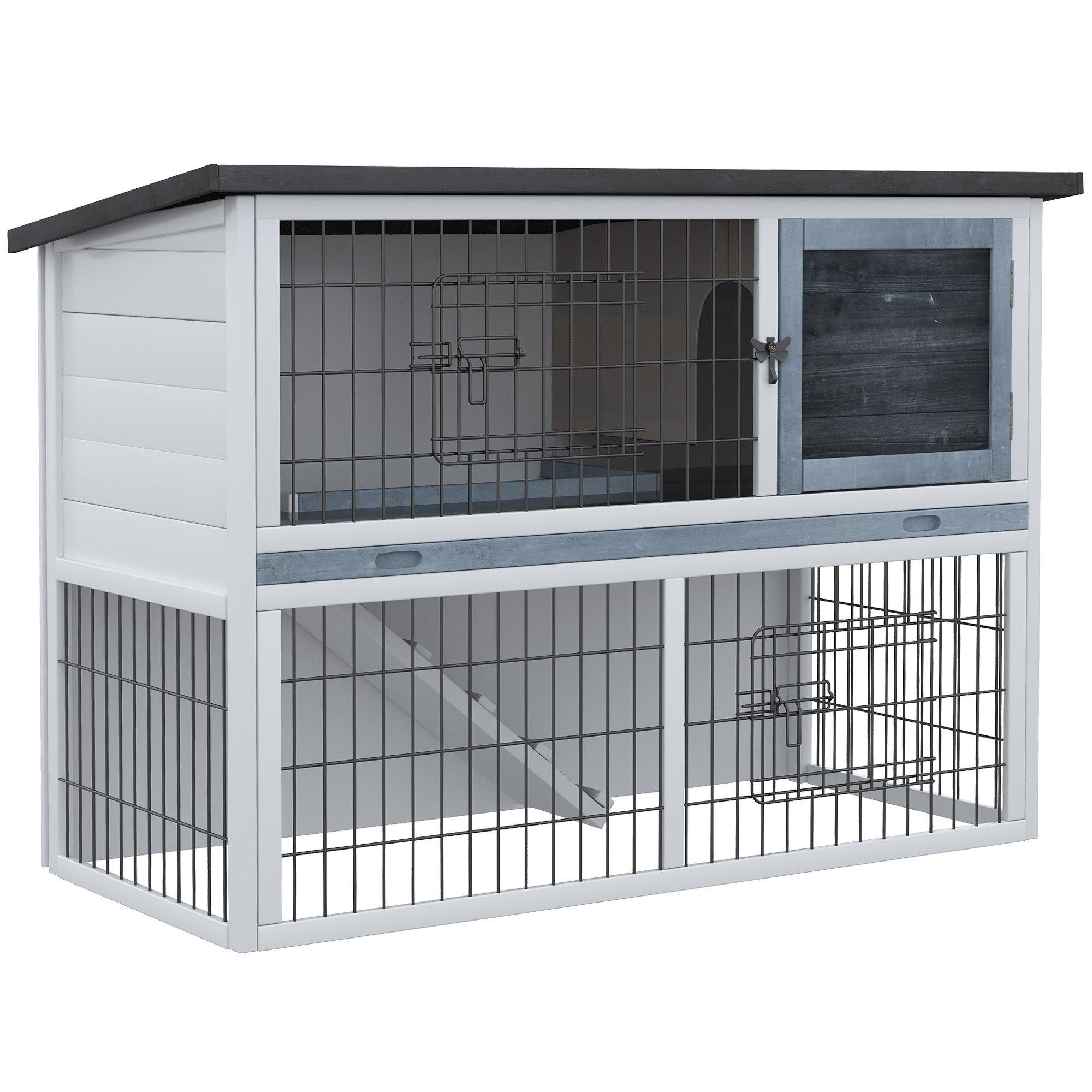 Rabbit Hutch and Run with Tray Openable Top for Indoors & Outdoors