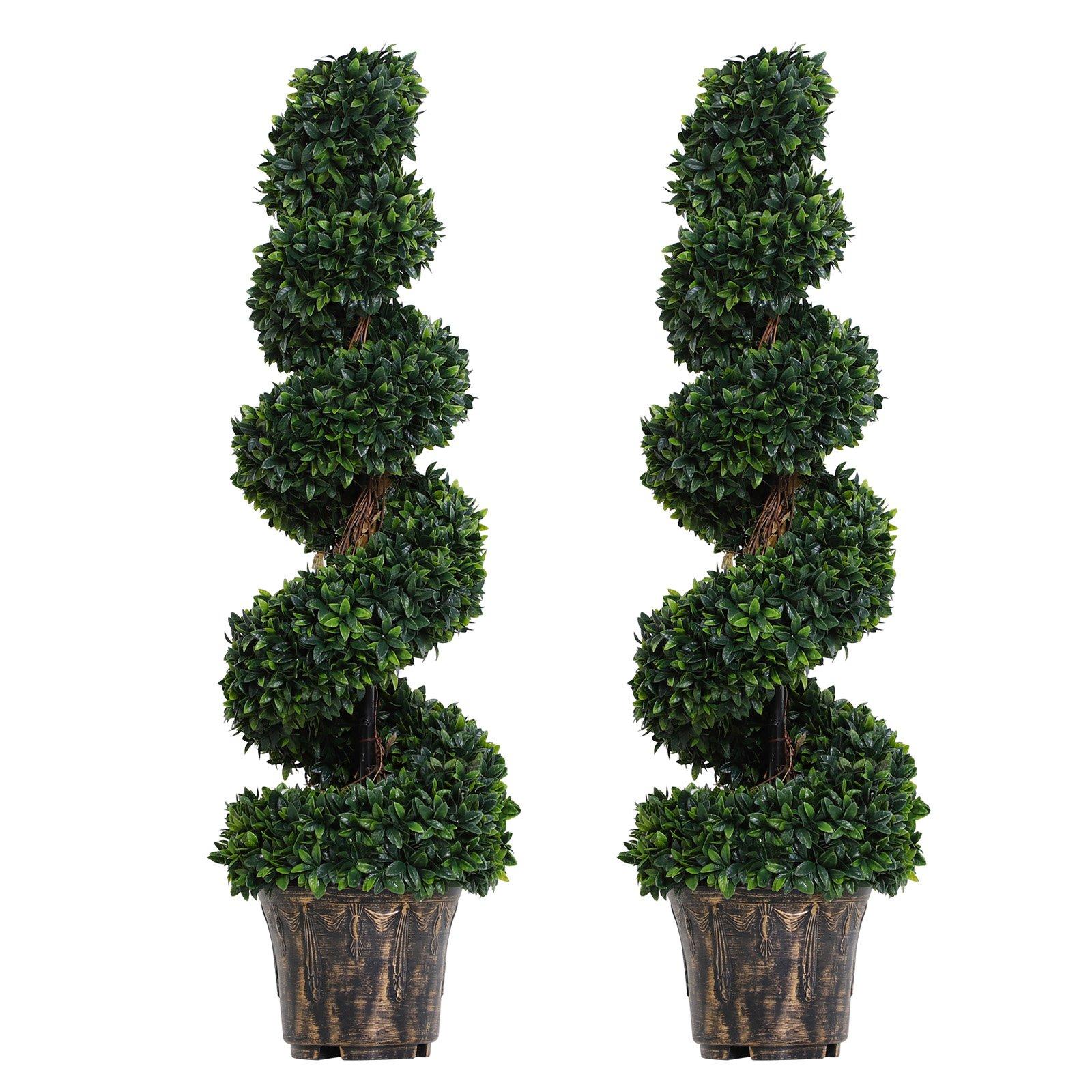 2 PCS Artificial Boxwood Spiral Tree Home Decorative Plant Nursery Pot