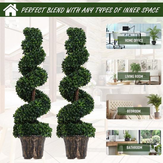 OUTSUNNY 2 PCS Artificial Boxwood Spiral Tree Home Decorative Plant Nursery Pot 4