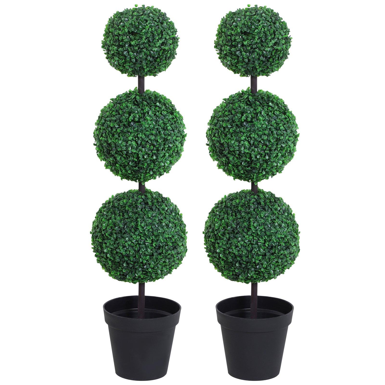 2 Piece Artificial Boxwood Three Balls Tree Decorative Plant Leaves