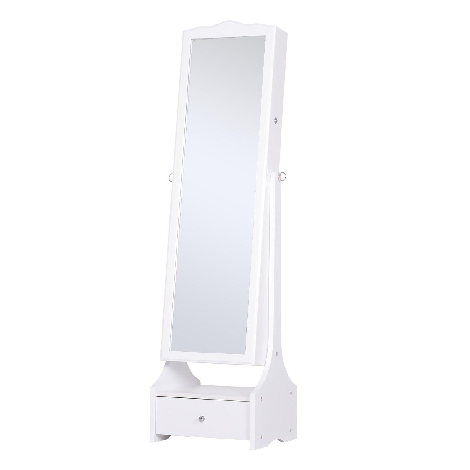 LED Long Mirrored Jewelry Cabinet Armoire Floor Standing Organizer