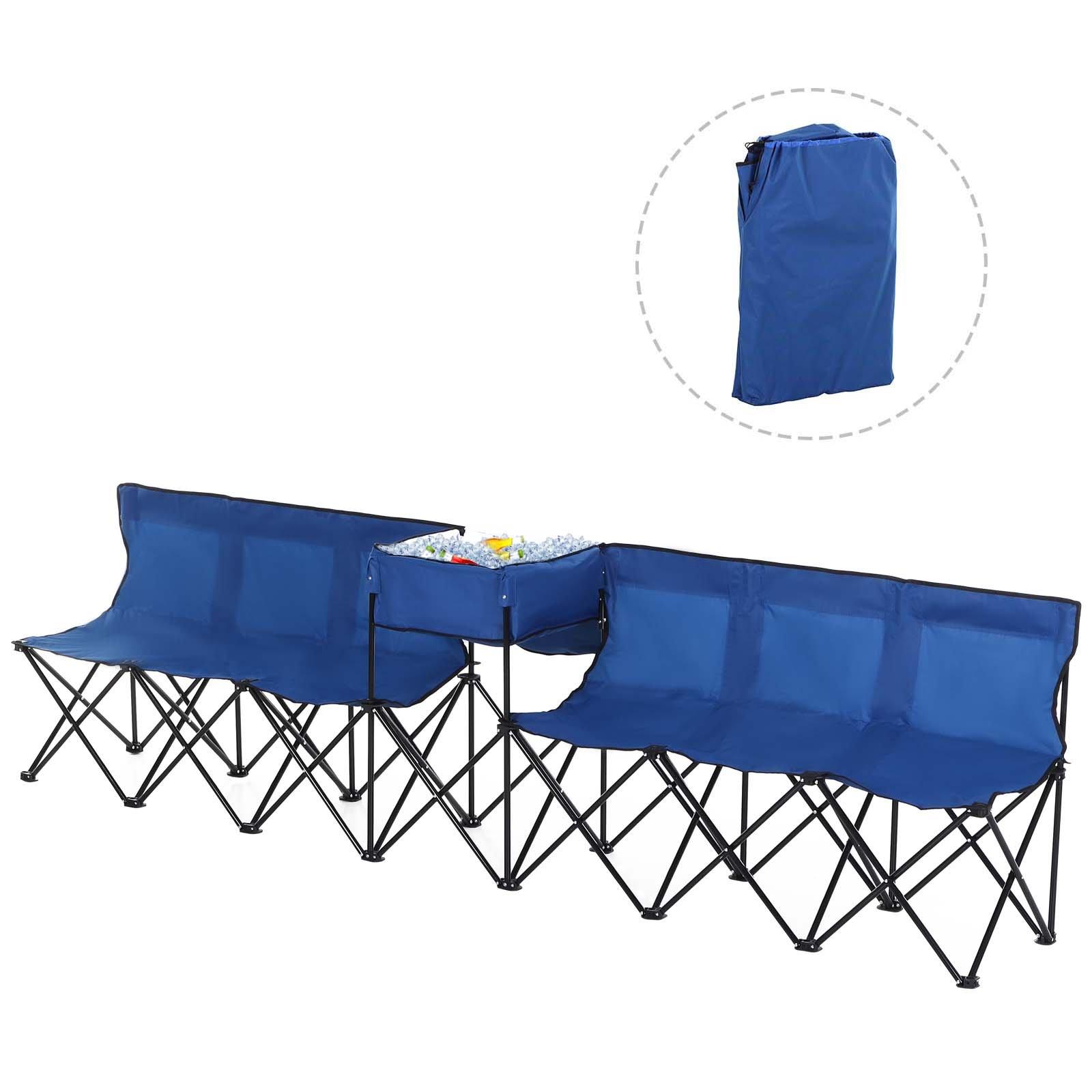 Outsunny  6 Seat Camping Bench Folding Portable Outdoor with Cooler Bag Blue