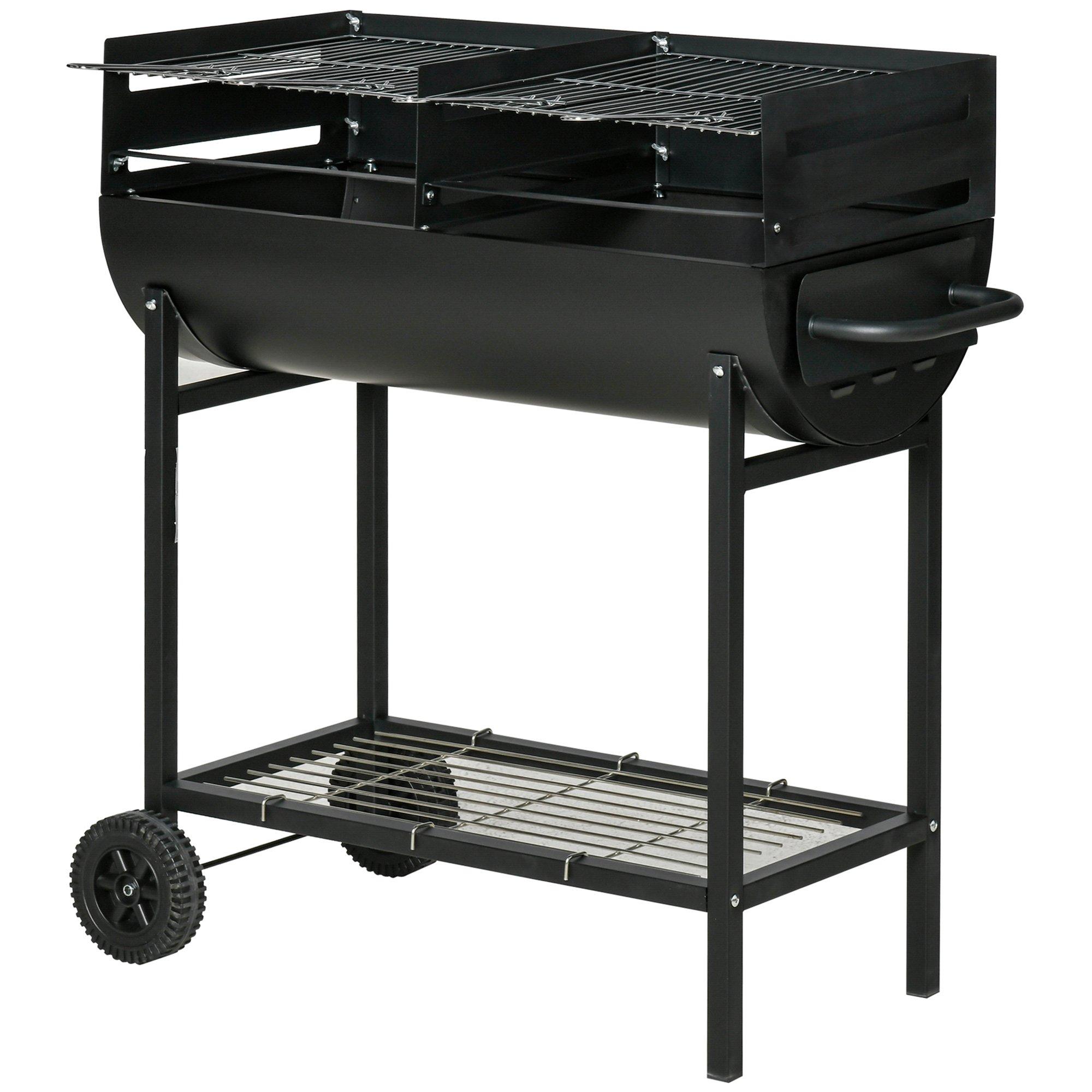 Trolley Portable Outdoor Charcoal BBQ Grill Cart 2 Rolling Wheels