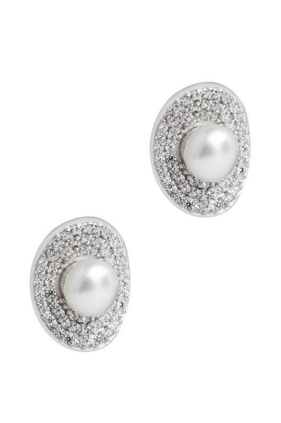 Pure Luxuries London Gift Packaged 'Consuelo' Rhodium 925 Silver and Freshwater Pearl Stud Earrings 1