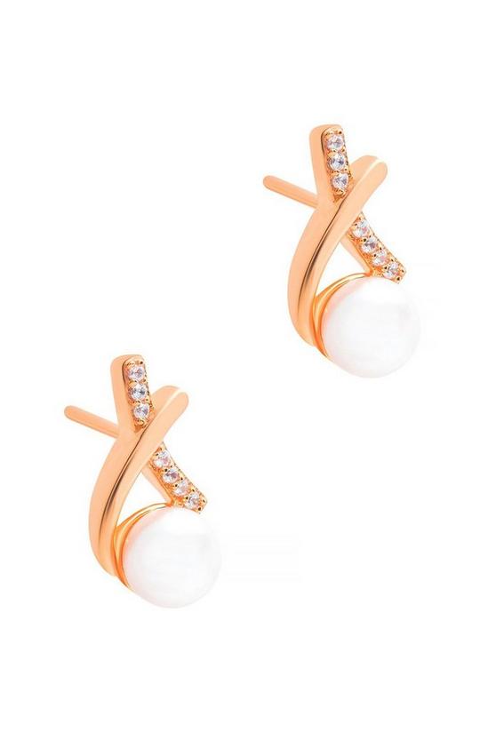 Pure Luxuries London Gift Packaged 'Curzon' 18ct Rose Gold Plated 925 Silver & Freshwater Pearl Earrings 1