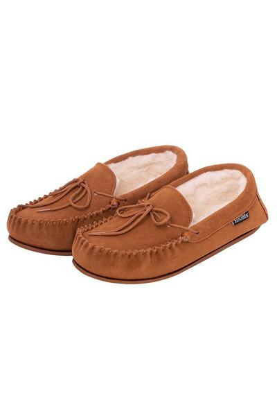 Suede Moccasin Slippers With Rubber Sole