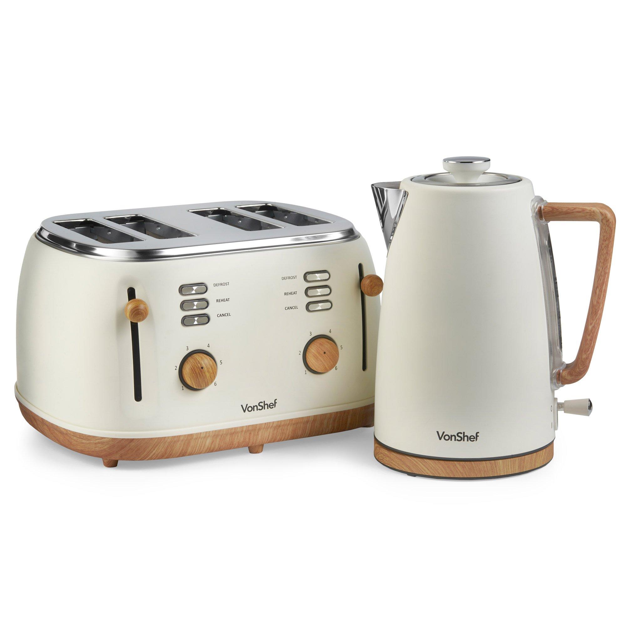 Fika Cream Rapid Boil Kettle And Four Slice Wide Slot Toaster Set