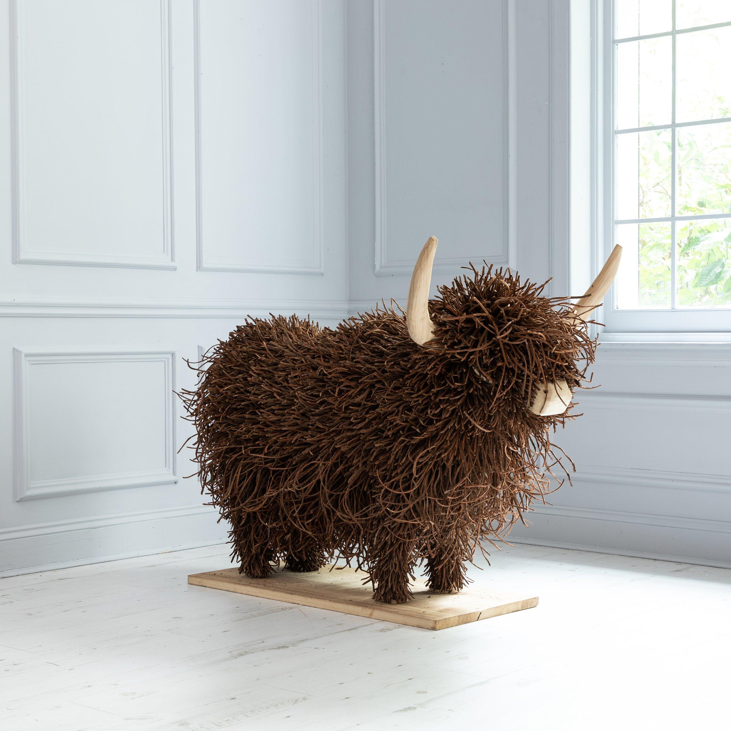 Large Highland Cow Willow Wooden Sculpture