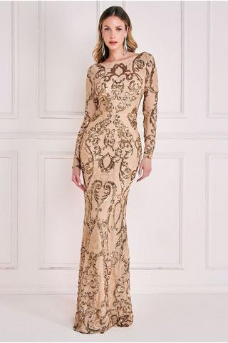 Monsoon Gold Sequin 62 Long Maxi Long Goddess Ball gown Dress 12 Stunning!