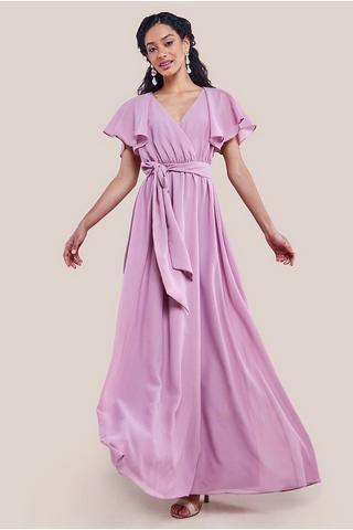 Product Sustainable Chiffon Flutter Sleeve Wrap Maxi Dress Lavender