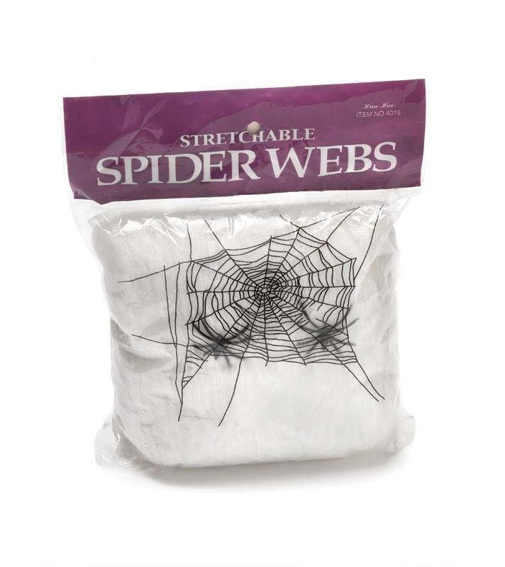 100pk Halloween Spider Web with 4 Spiders - Stretchable White Cobweb Decoration