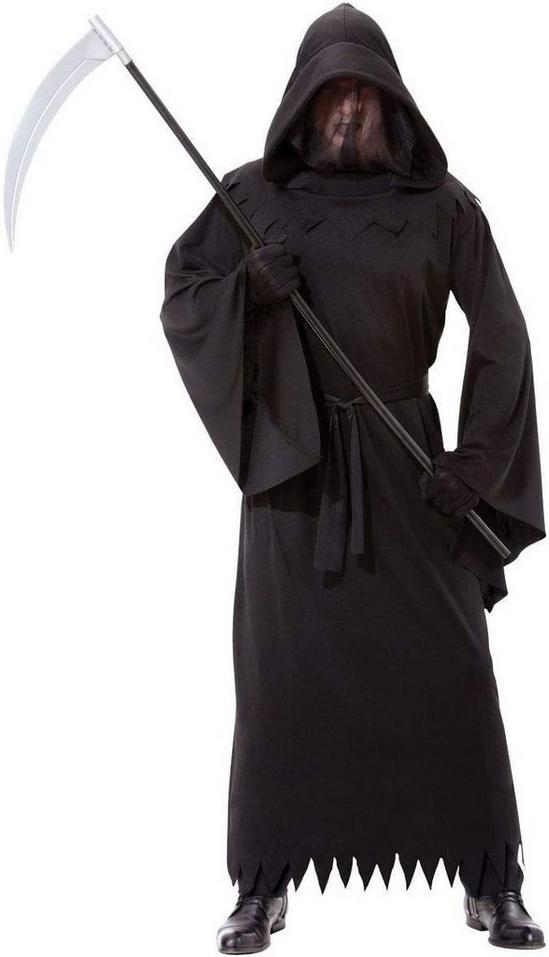 Shatchi Halloween Costume Grim Reaper Phantom of Darkness Fancy Dress Party Outfit One Size Fit,Black 1