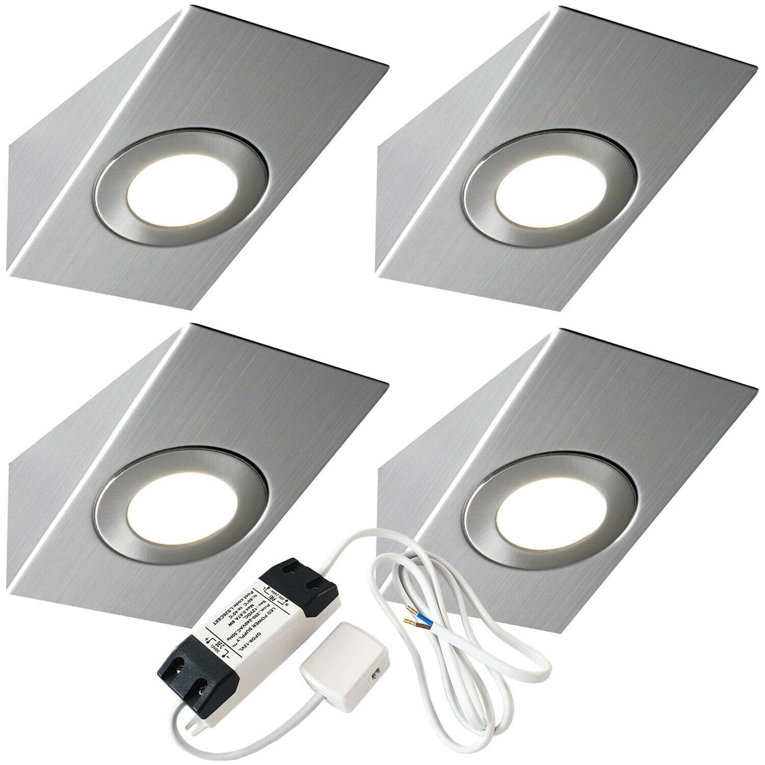 4x BRUSHED NICKEL Wedge Surface Under Cabinet Kitchen Light & Driver Kit - Natural White LED