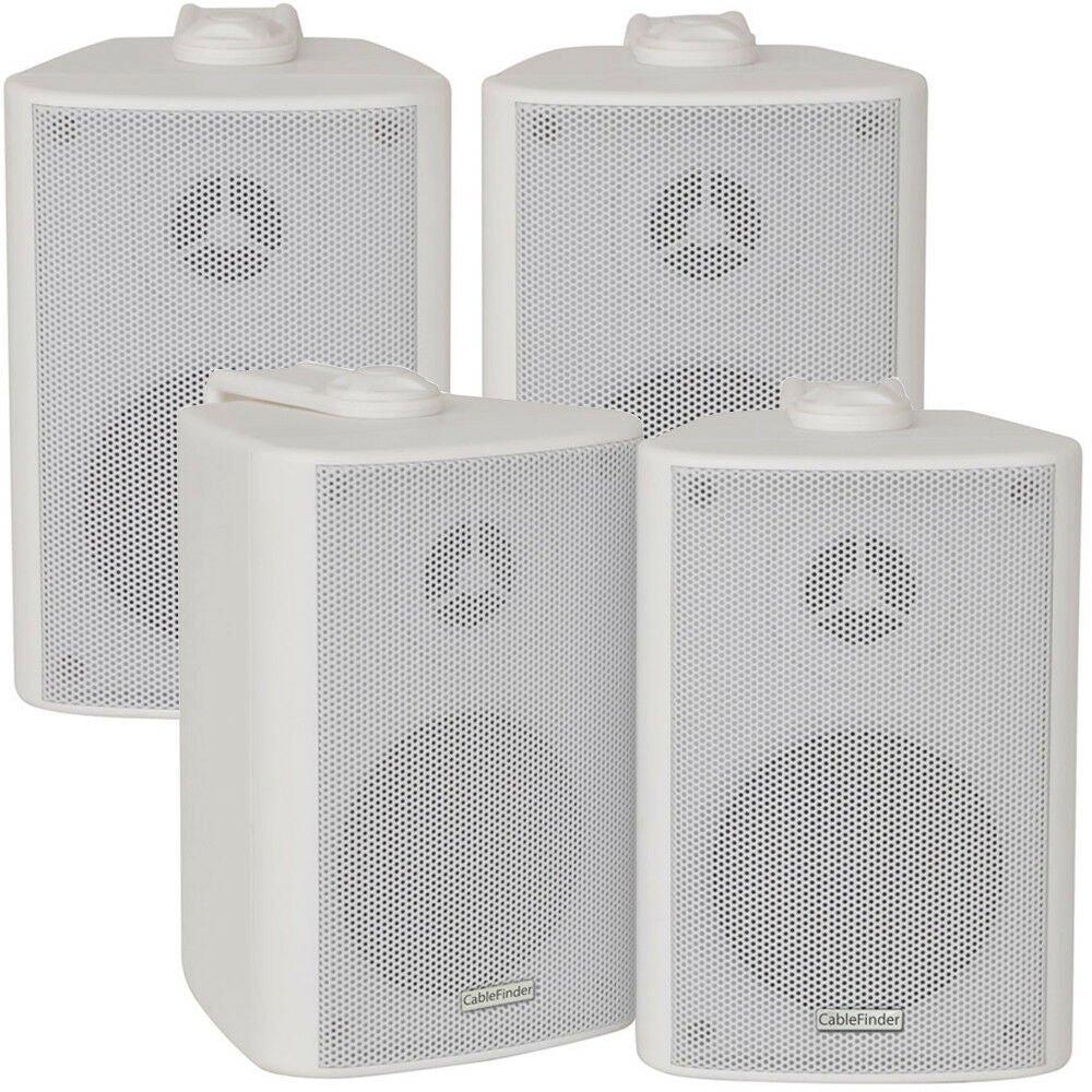 SMART HOME Bluetooth Amplifier & 4 White Wall Mount Speaker Kit Compact HiFi Amp