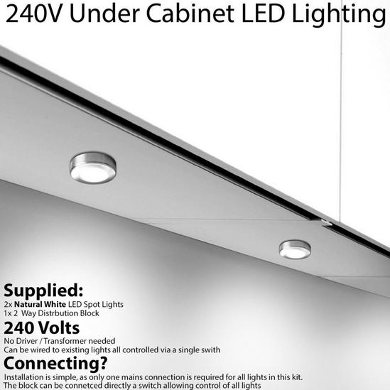 Loops 2x CHROME Round Surface or Flush Under Cabinet Kitchen Light Kit - 240V Mains Powered - Natural White LED 1