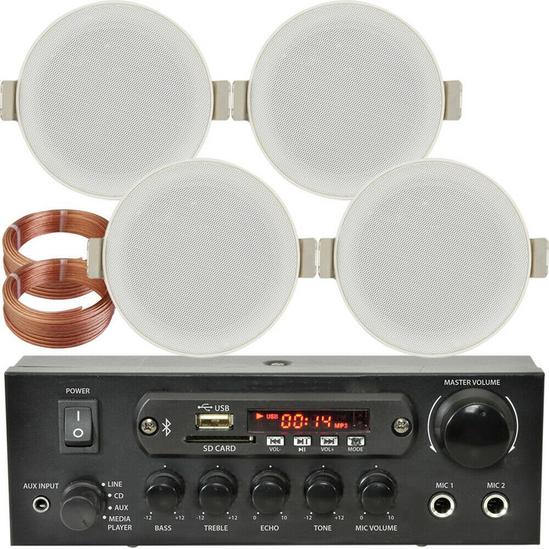 Loops Bluetooth Ceiling Music Kit PRO Amp & 4 Low Profile Speakers Stereo HiFi Sound 1