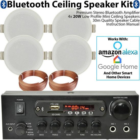 Loops Bluetooth Ceiling Music Kit PRO Amp & 4 Low Profile Speakers Stereo HiFi Sound 2