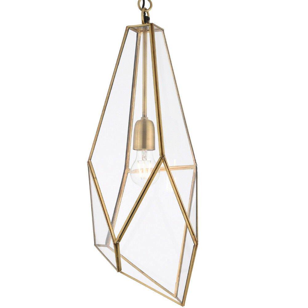 Hanging Ceiling Pendant Light Brass & Glass Shade Modern Lamp Bulb Feature Rose
