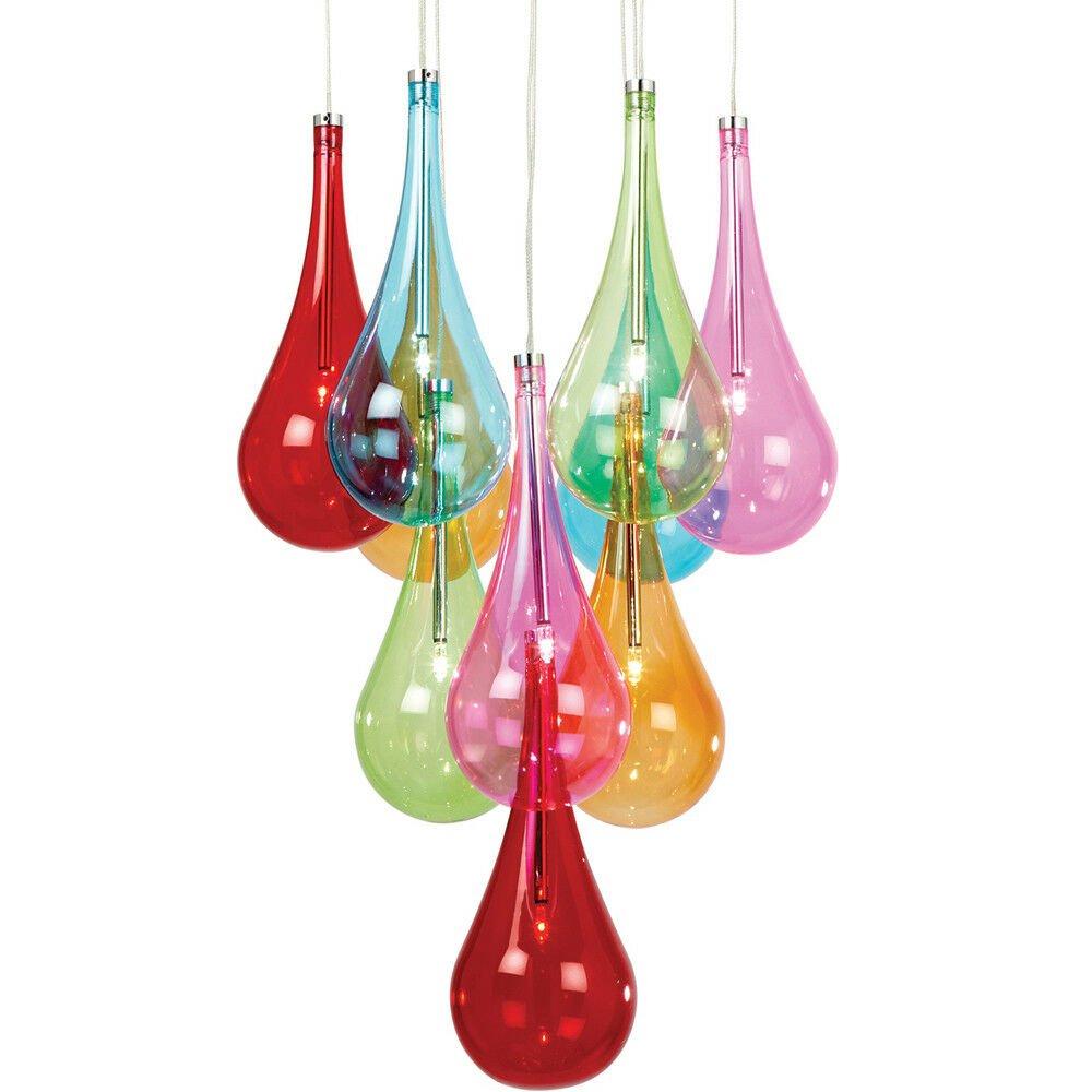 Multi Light Ceiling Pendant 10 Bulb Coloured Glass Chandelier Chrome Lamp Rose
