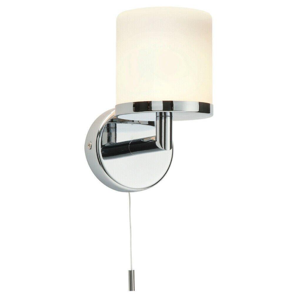 Ip44 Bathroom Wall Light Chrome & Diffused Glass Modern Round Fitting Lamp