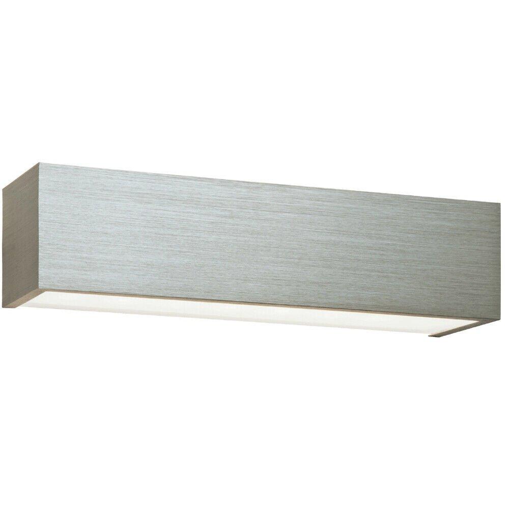 LED Box Wall Light Warm White Brushed Aluminium & Frosted Glass Bedside Lamp