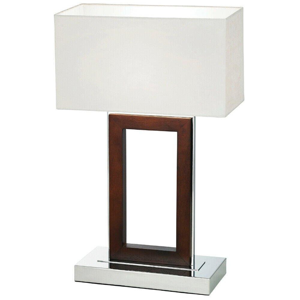 Pattern Table Lamp Light Chrome & Dark Wood Modern Square Base Alcantara Shade