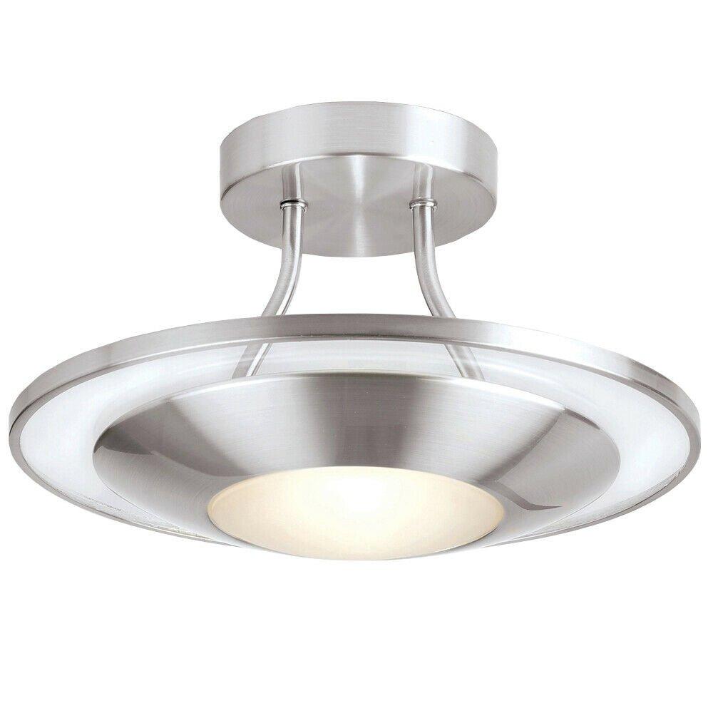 Semi Flush Ceiling Light Satin Chrome & Glass Modern Round Lamp & Rose Office