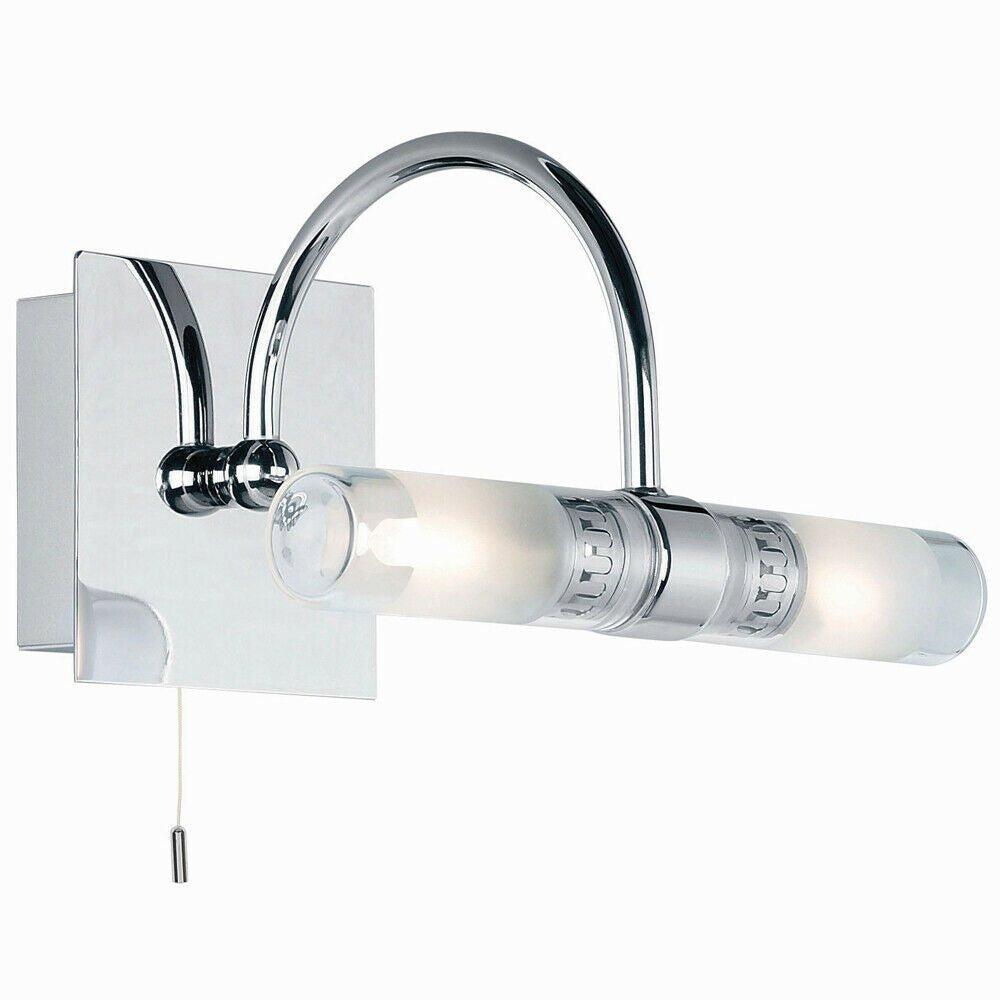 Bathroom Twin Wall Light Chrome & Mixed Glass Modern IP44 Over Mirror Curved Arm