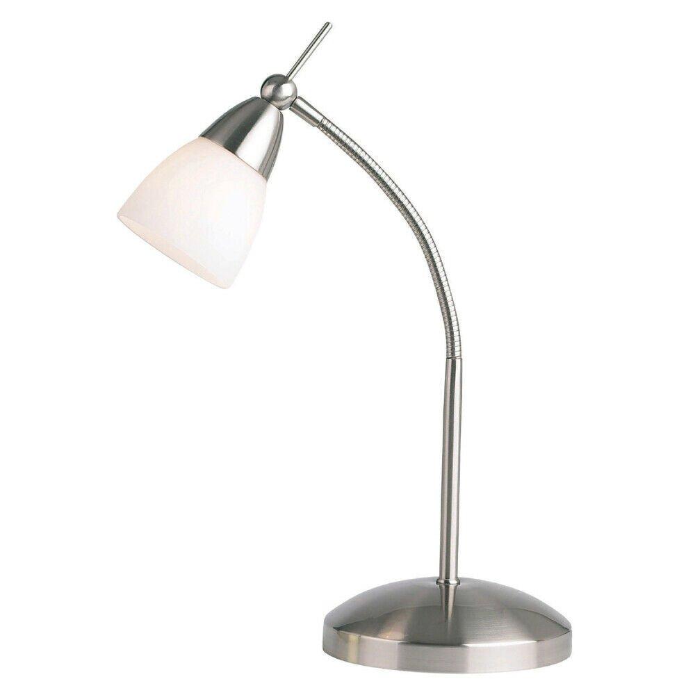 Touch Dimmer Table Lamp Light Satin Chrome & Glass Shade Classic Reading Task