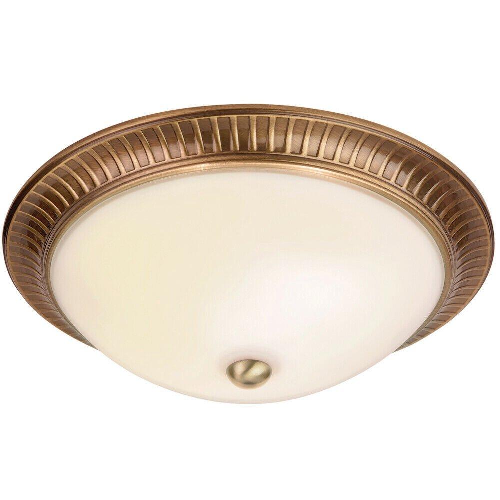 Semi Flush Ceiling Light Brass & Frosted Glass Round Traditional Lamp & Rose