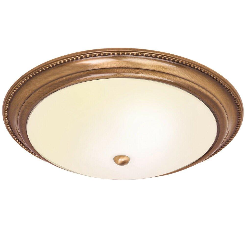 Semi Flush Ceiling Light Brass & Frosted Glass Large Round Dome Traditional Lamp