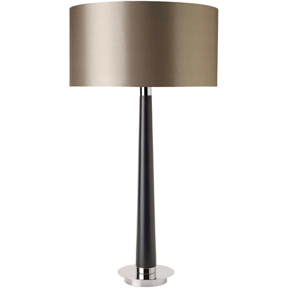 Walnut Table Lamp Light Chrome & Mink Silk Shade Round Metal Base Desk Sideboard