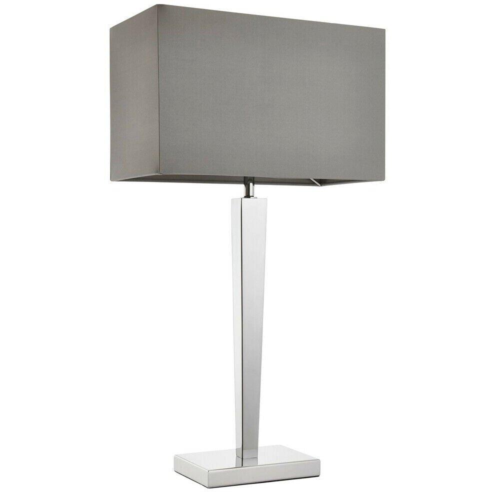 Rectangular Table Lamp Light Modern Chrome & Grey Shade Sleek Metal Sideboard