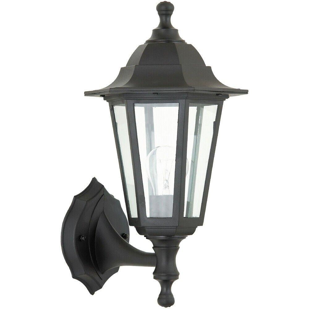 Ip44 Outdoor Wall Light Black Rust Proof & Glass Lamp Traditional Porch Lantern