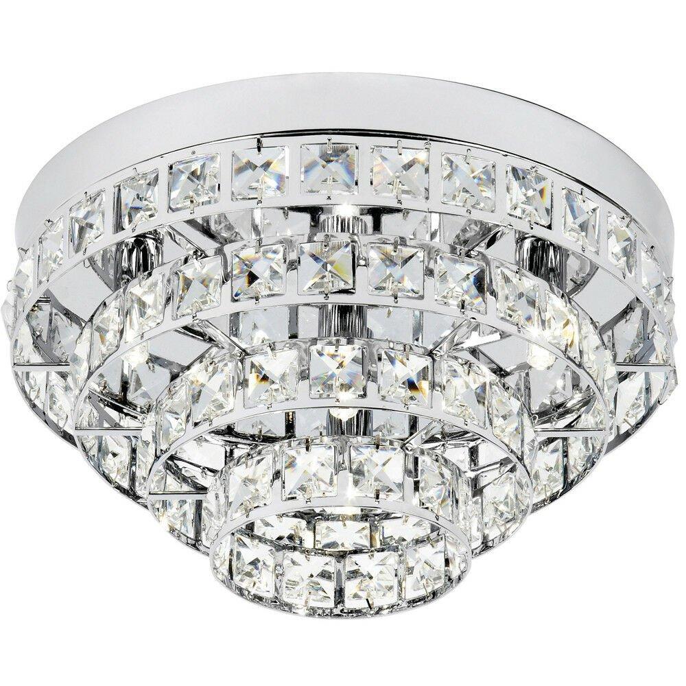 Semi Flush Ceiling Light Chrome & Crystal 4 Bulb Round Feature Lamp Holder Kit