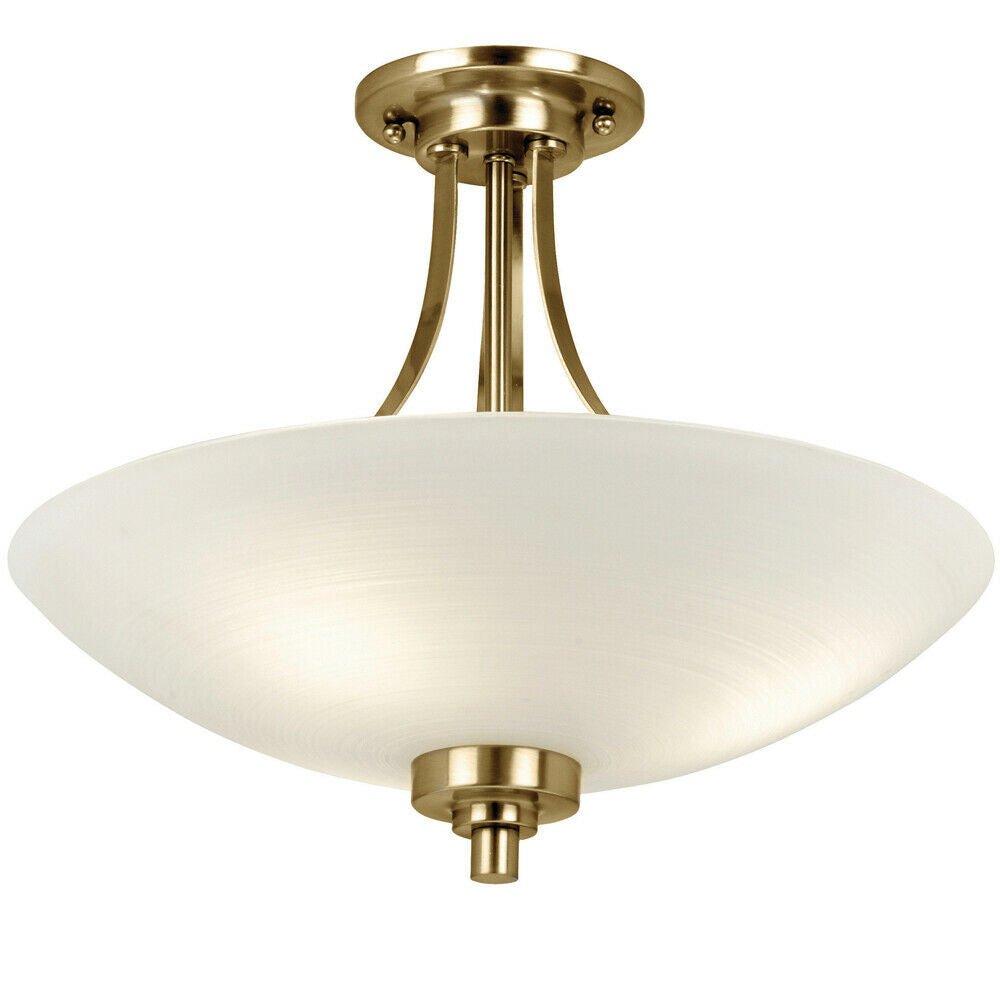 Semi Flush Ceiling Light Antique Brass Glass 3 Bulb Feature Lamp Holder Fitting