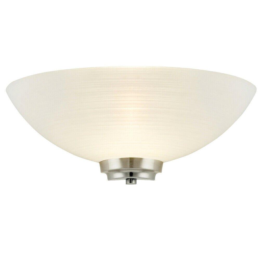 Dimmable LED Wall Light Satin Chrome White Line Pattern Glass Shade Dome Lamp