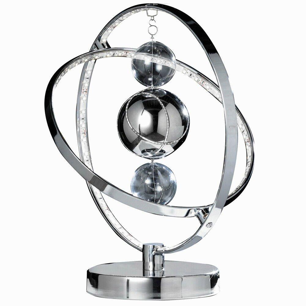 7.7W LED Table Lamp Warm White Unique Chrome Glass Ball Bedside Hoop Ring Light