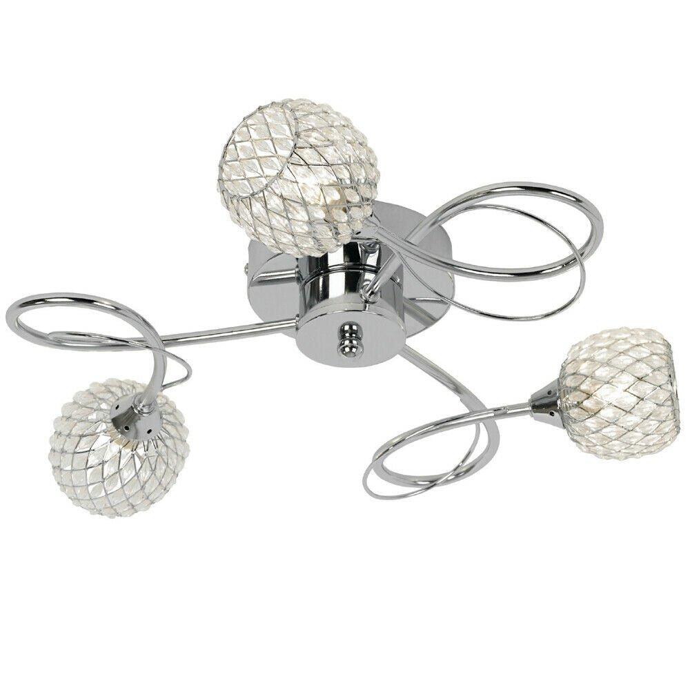 Semi Flush Ceiling Light Chrome Glass Beads 3 Bulb Hanging Pendant Lamp Shade