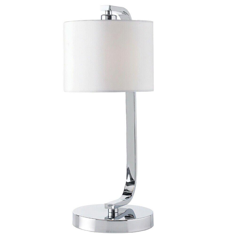 Touch Dimmable Table Lamp Chrome & White Fabric Shade Modern Bedside Desk Light